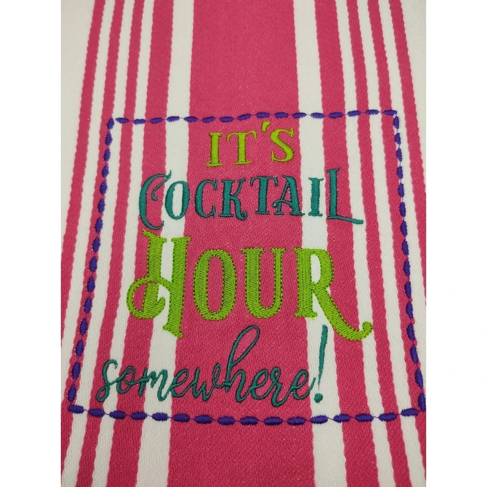 It's Cocktail Hour Somewhere!  Handcrafted Kitchen Hand Tea Towel Great Gift!